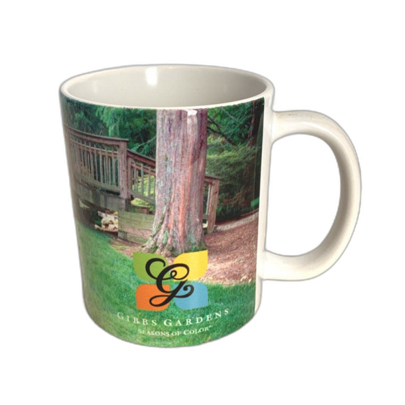 NEW Gibbs Gardens Coffee Mug Colorful Ceramic Bridge Stream Hydrangea Flowers - Picture 4 of 8